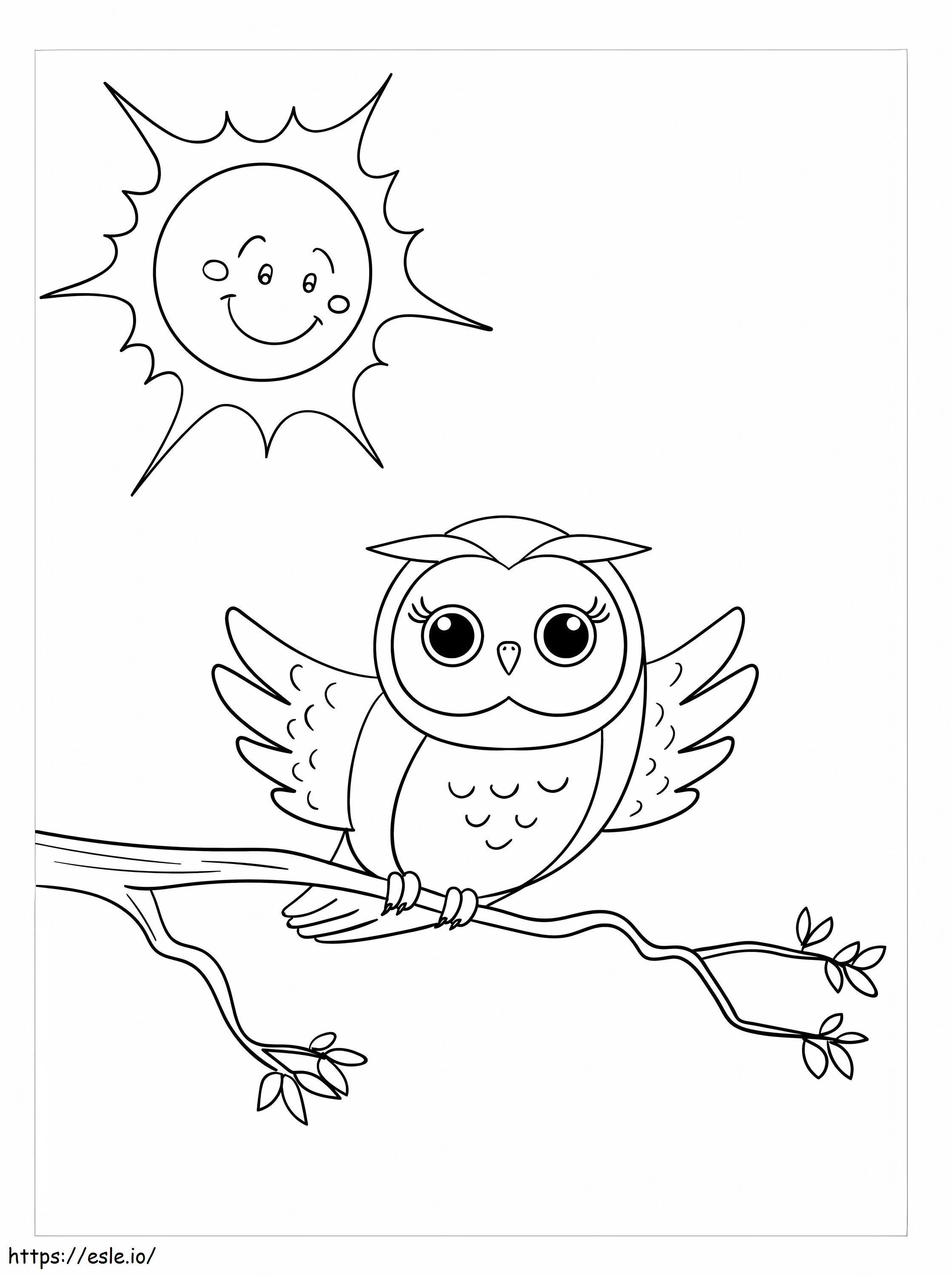 フクロウと太陽 ぬりえ - 塗り絵