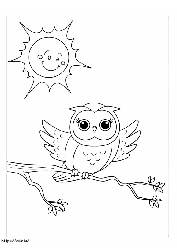 フクロウと太陽 ぬりえ - 塗り絵
