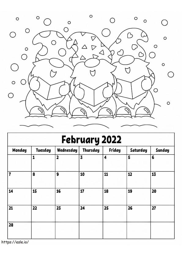 2022年2月カレンダー ぬりえ - 塗り絵