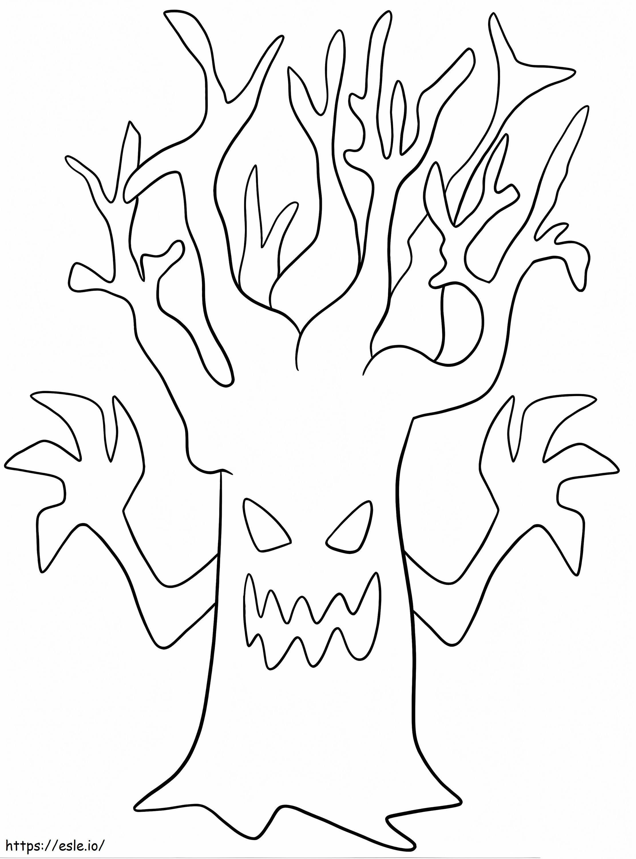 Helppo Spooky Tree värityskuva