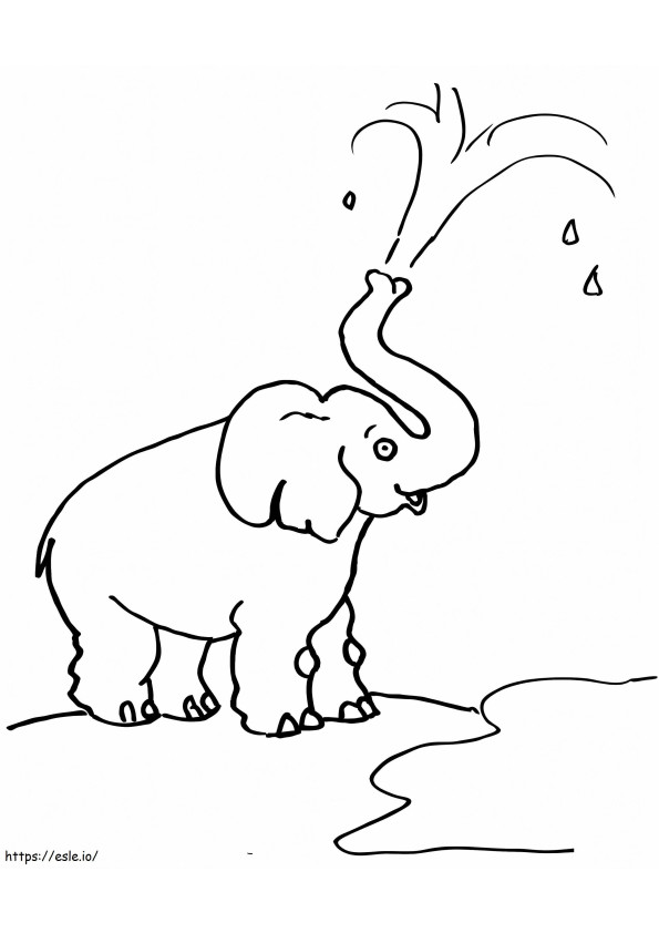 Elefantti puhaltaa vettä värityskuva