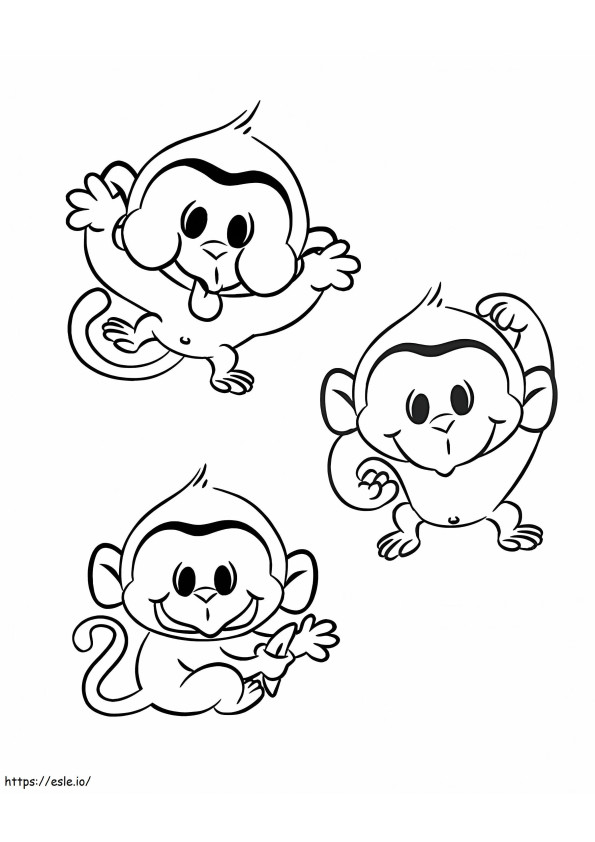 três macacos engraçados para colorir