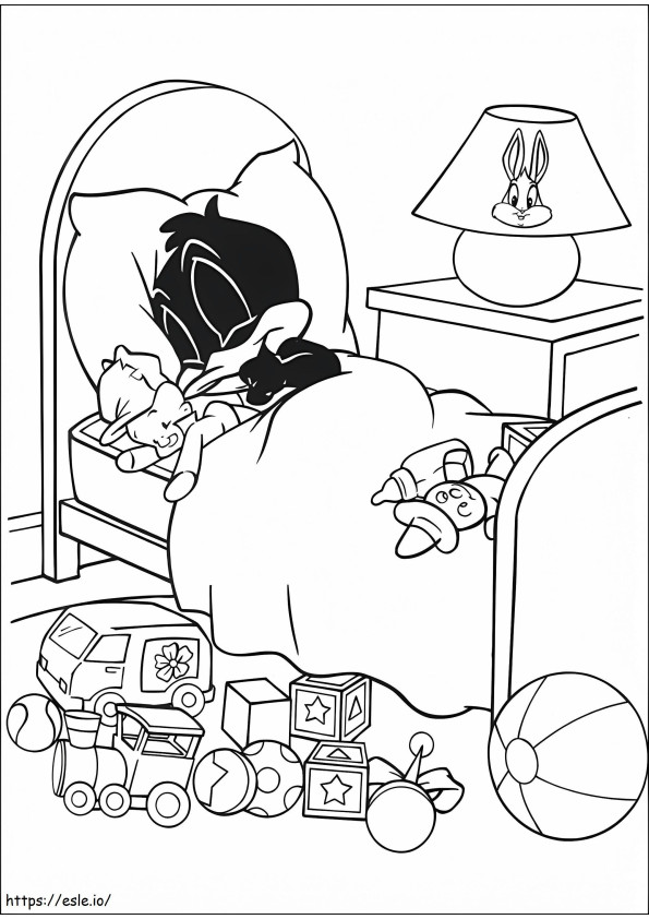 Baby Daffy Sleeping A4 coloring page