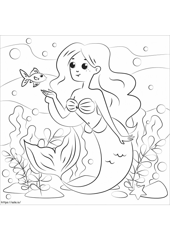 Mermaid With Fish coloring page