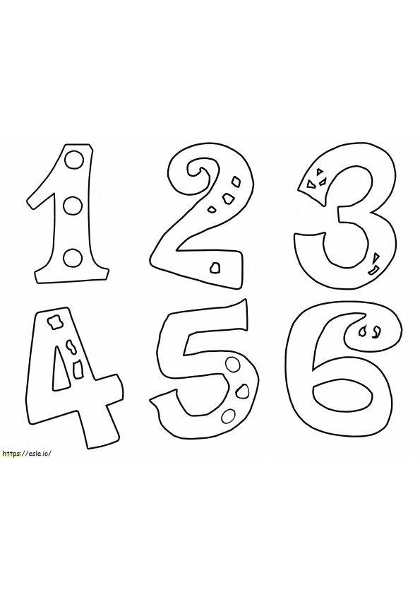 Números de 1 a 6 para colorir