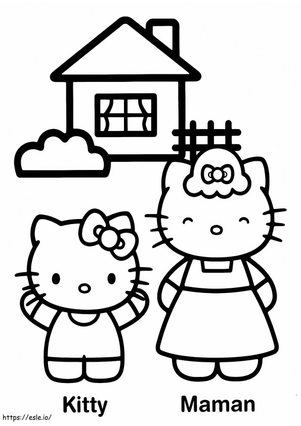 Hello Kitty și Maman de colorat