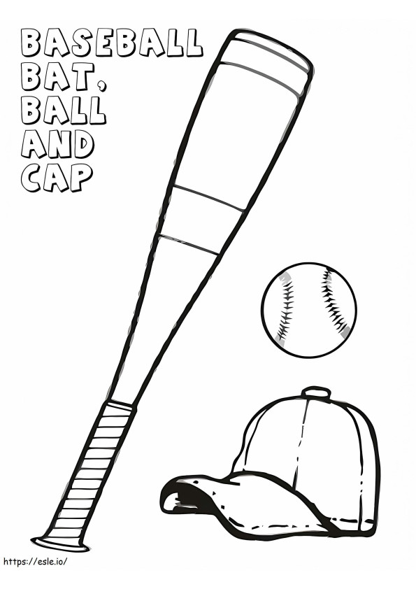 Baseball Bat Ball And Cap coloring page