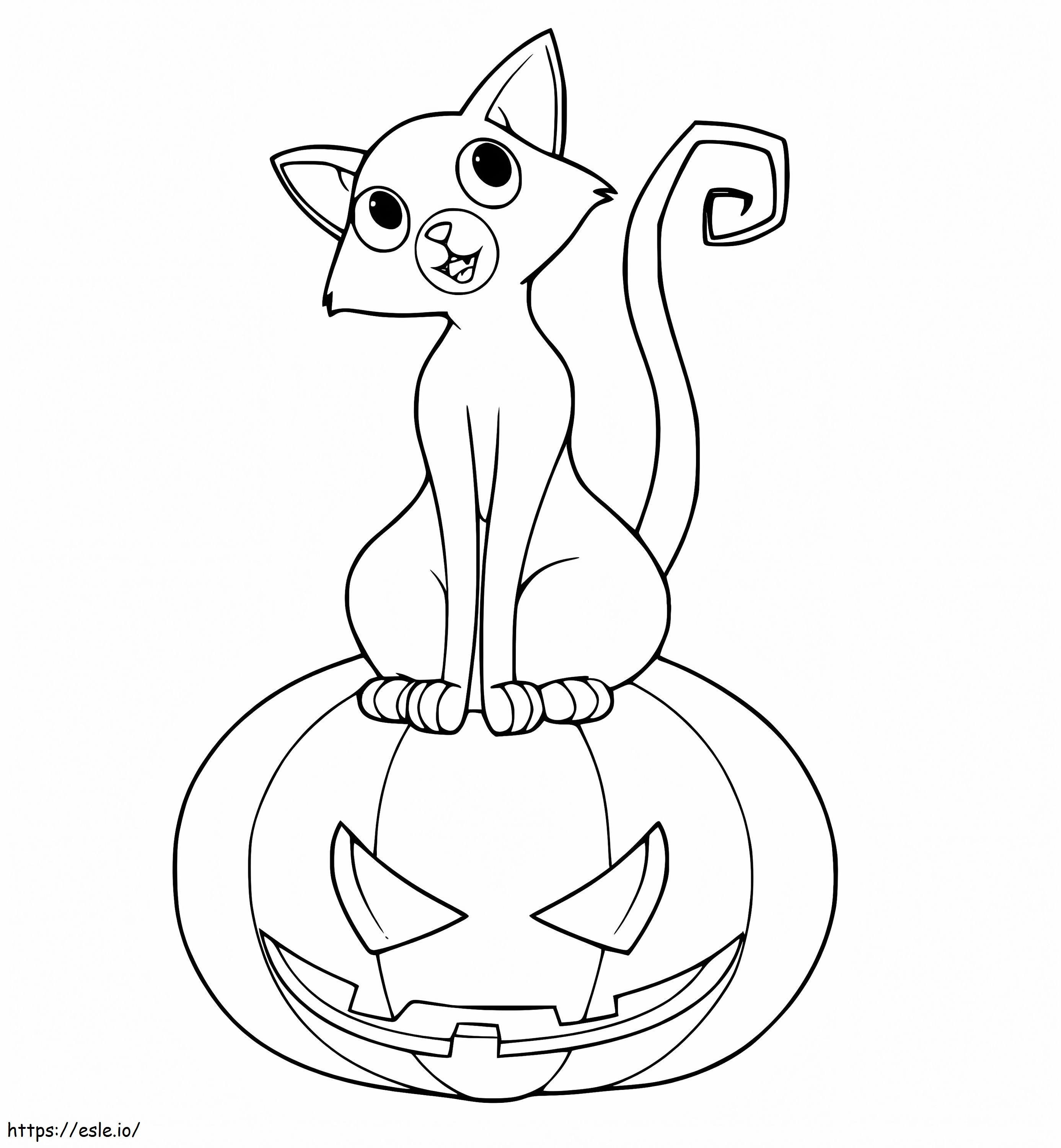 Coloriage Chat mignon sur Jack O Lantern à imprimer dessin