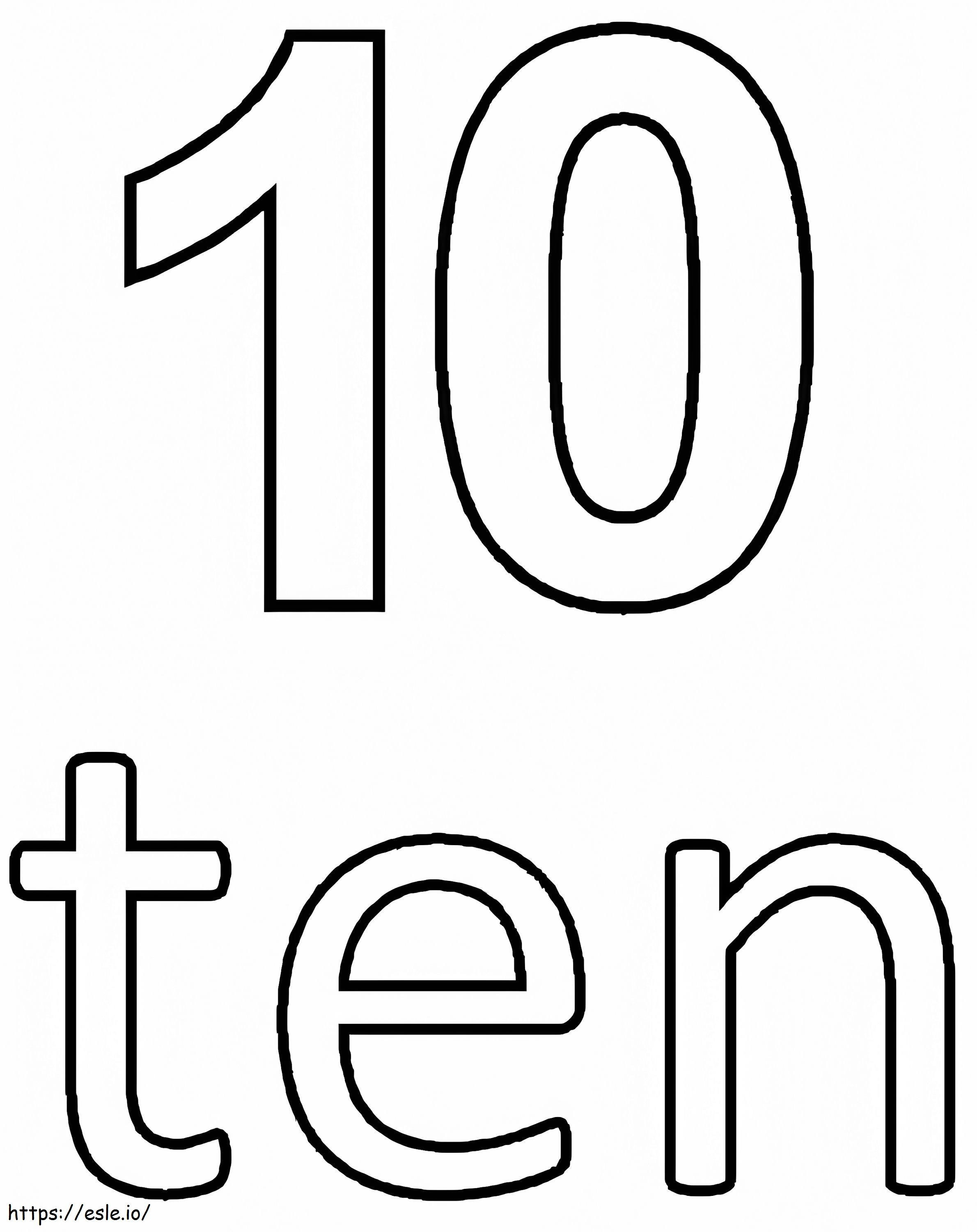 Yksinkertainen numero 10 värityskuva