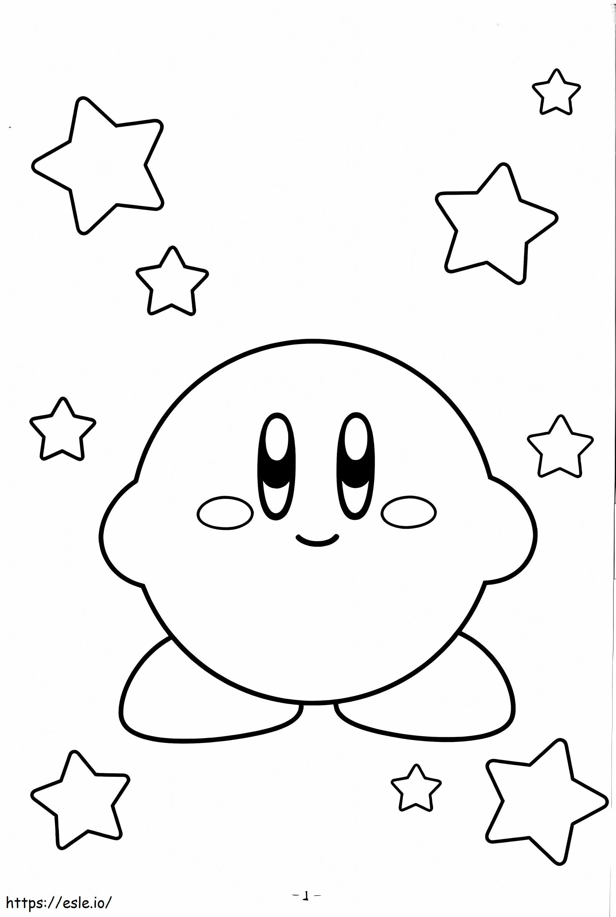 Kirby sorridente com estrelas para colorir