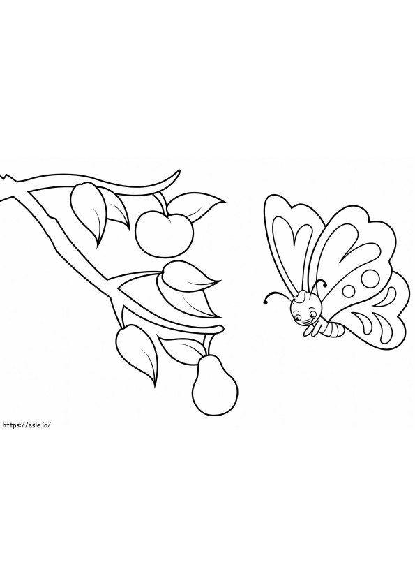 Butterfly And Fruits coloring page