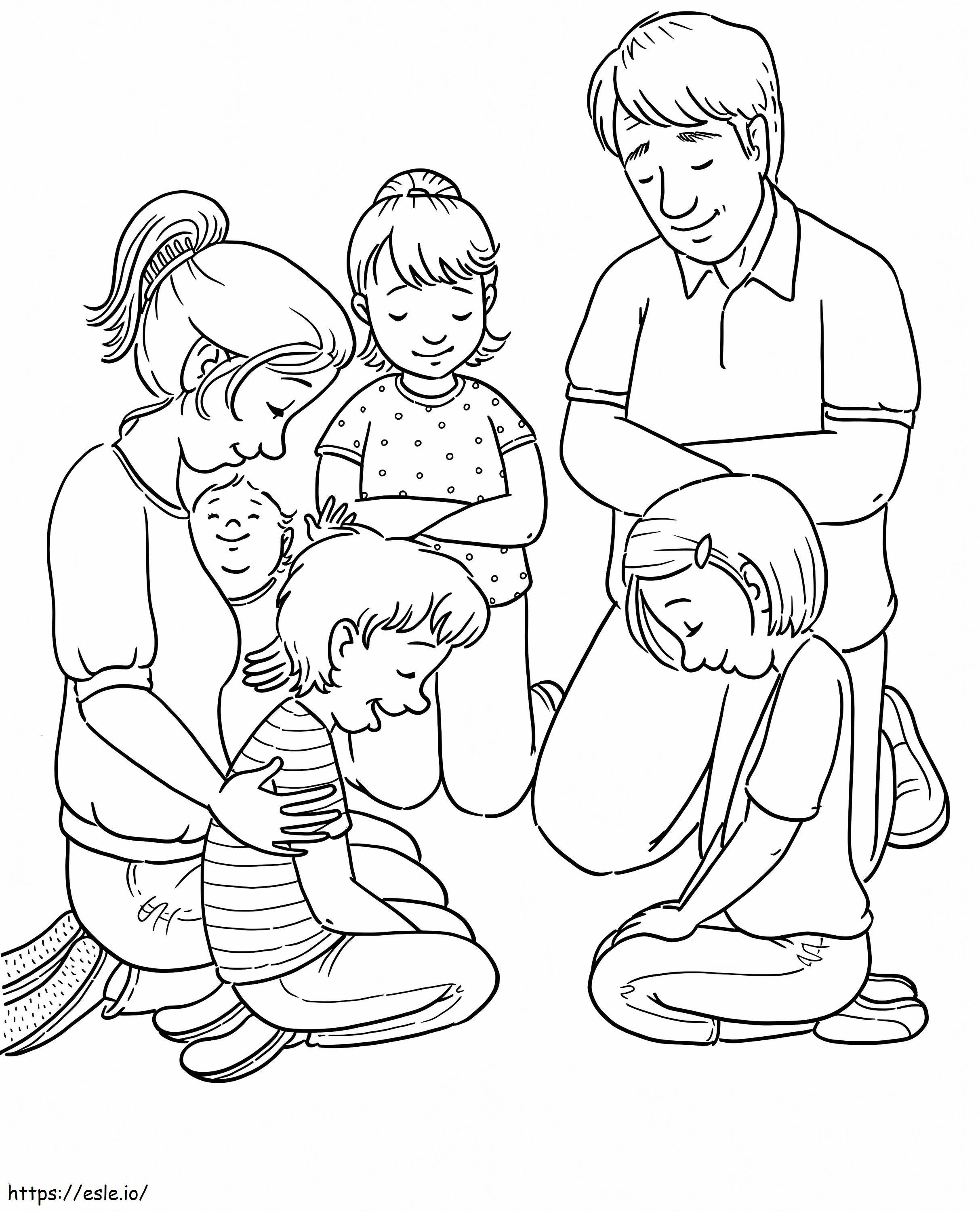 família orando para colorir
