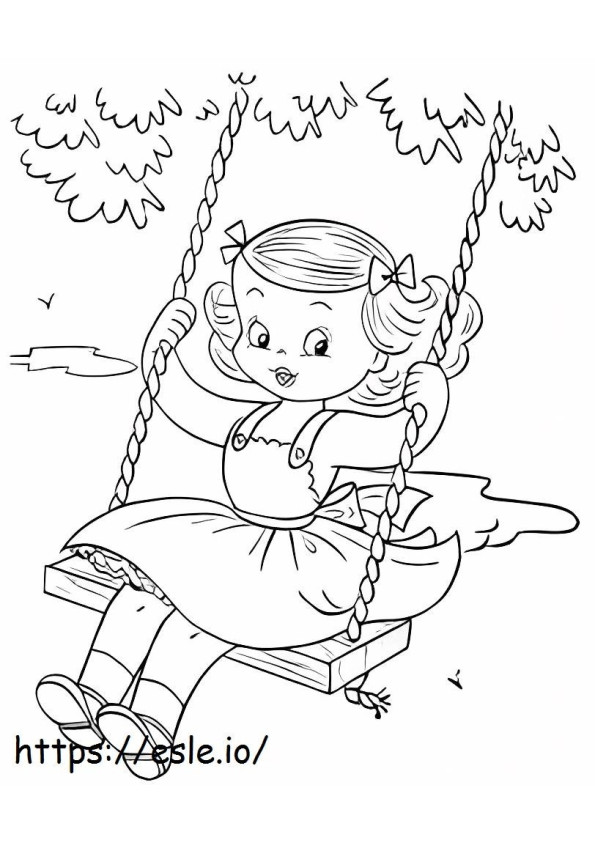 Girl Play On Swing coloring page