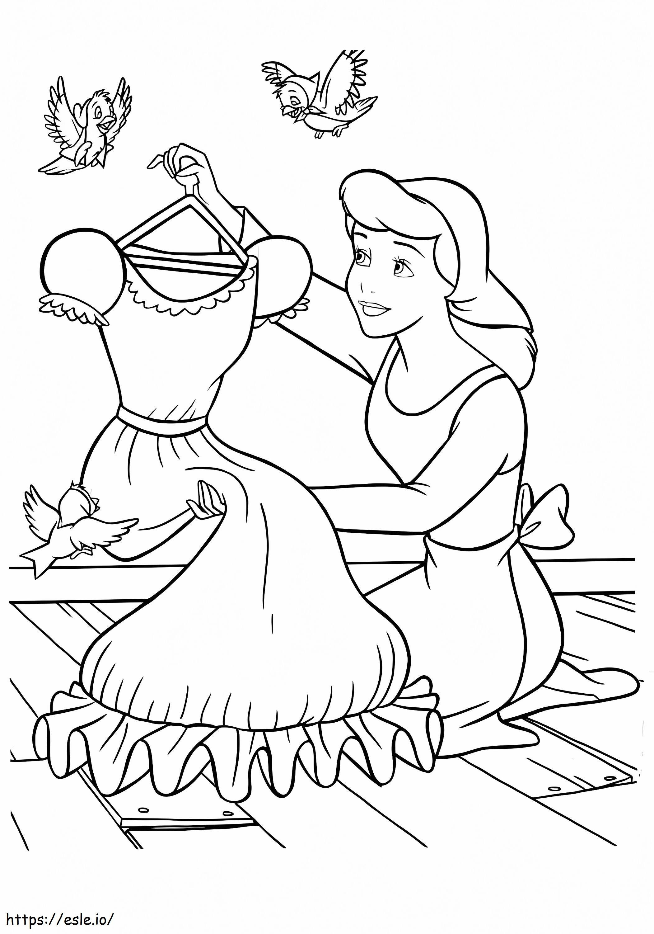 Coloriage Cendrillon et une robe à imprimer dessin