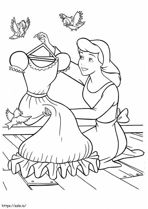 Cinderela e um vestido para colorir