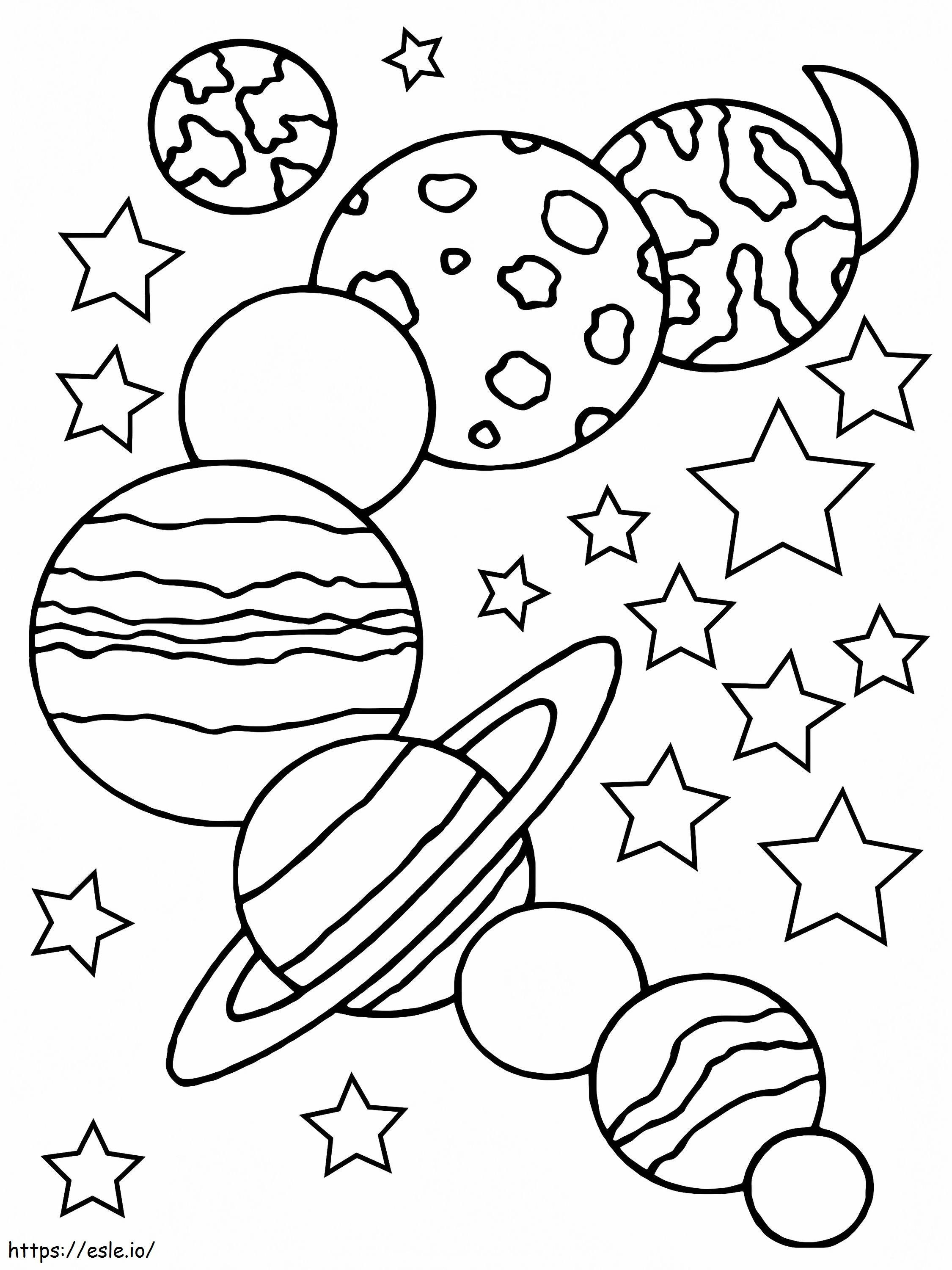 Coloriage Étoiles brillantes et planètes à imprimer dessin