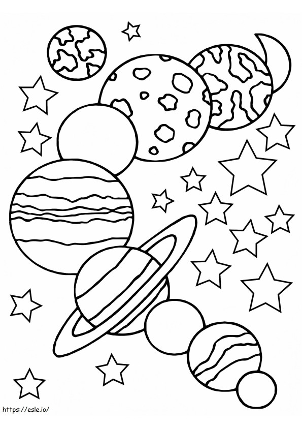 Estrelas e planetas brilhantes para colorir