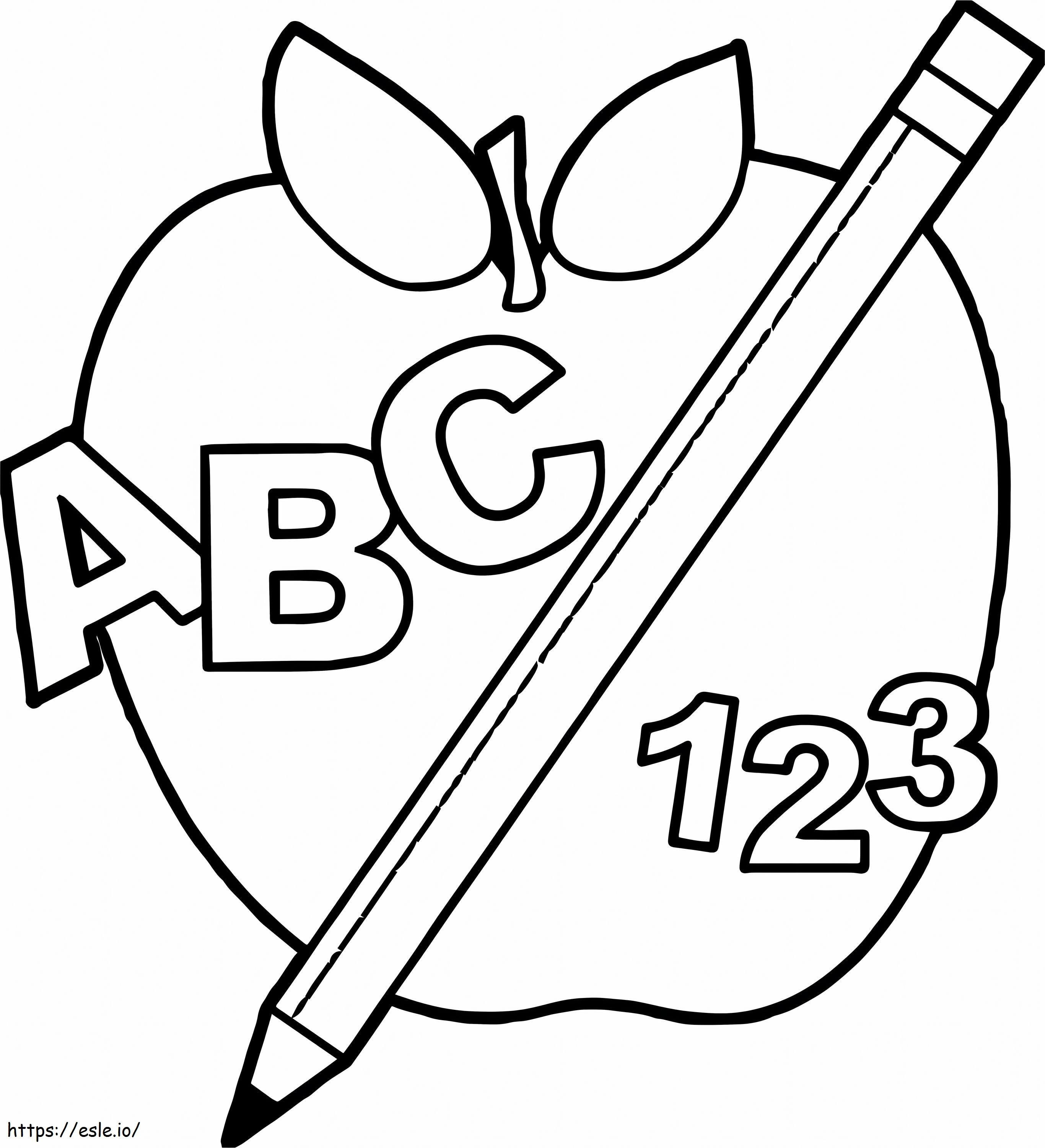 Coloriage Numéro de l'alphabet pomme et crayon à imprimer dessin