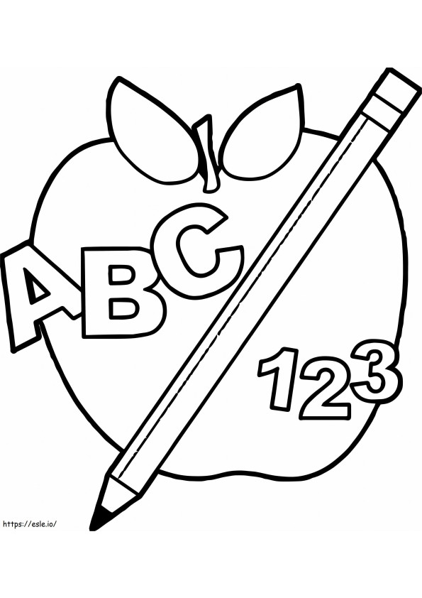 Apple のアルファベット番号と鉛筆 ぬりえ - 塗り絵