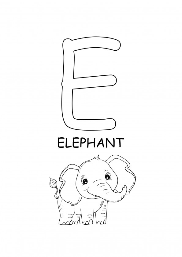 Wort-Elefant in Großbuchstaben zum Ausmalen und Wortseite zum kostenlosen Ausdrucken