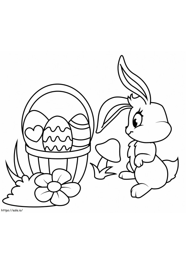 Coloriage Lapin de Pâques avec panier d'oeufs à imprimer dessin