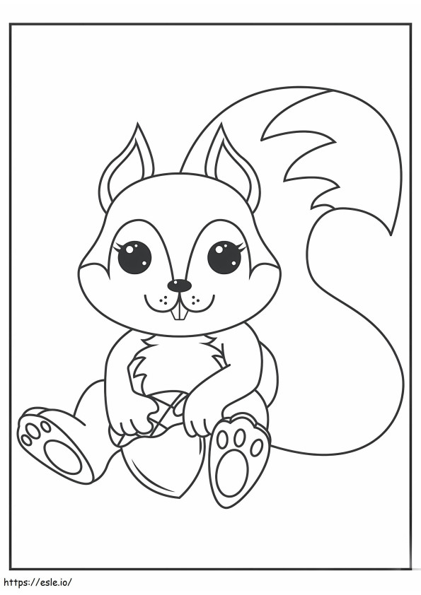 Sitting Squirrel And Acorn coloring page