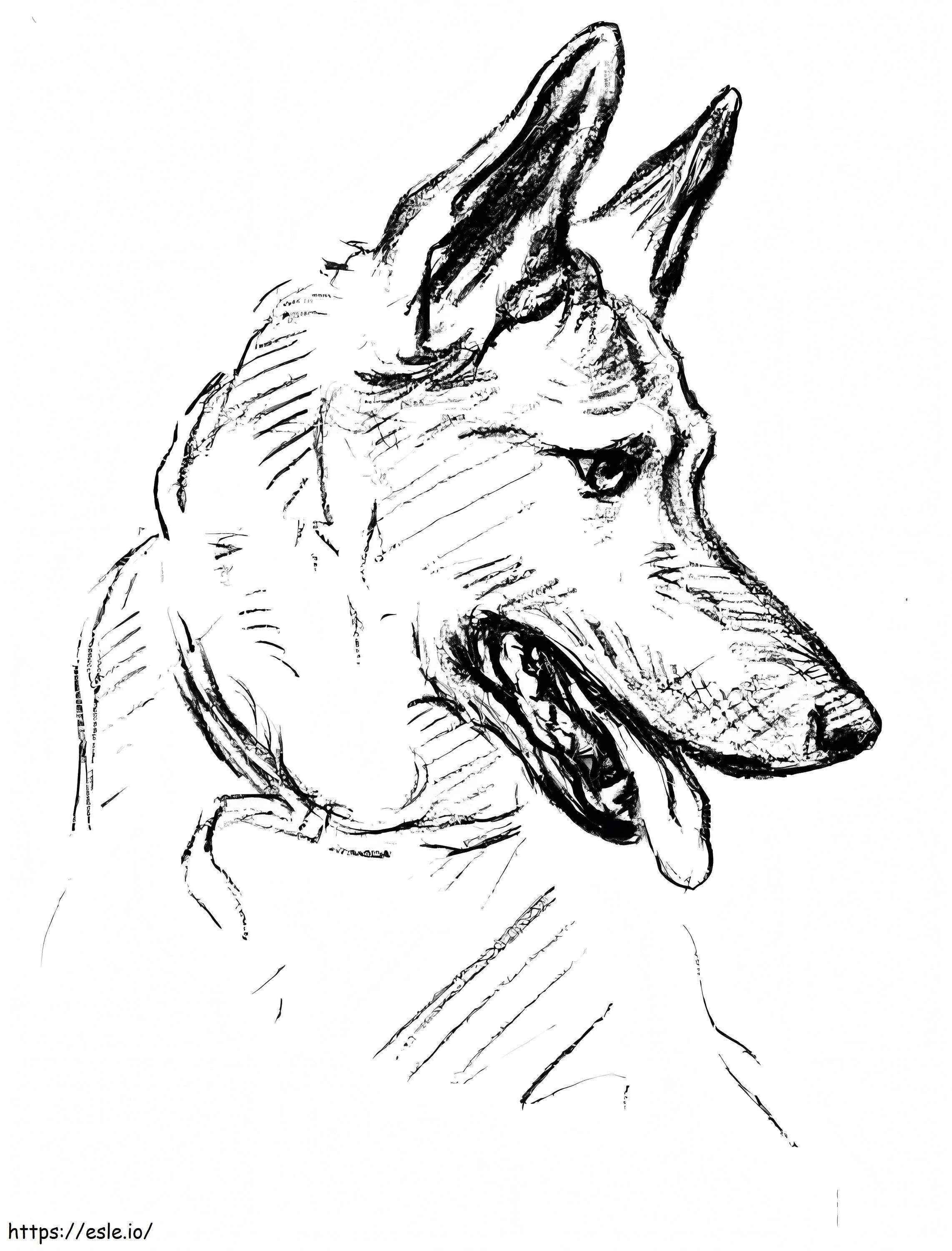 Portret câine ciobănesc german de colorat