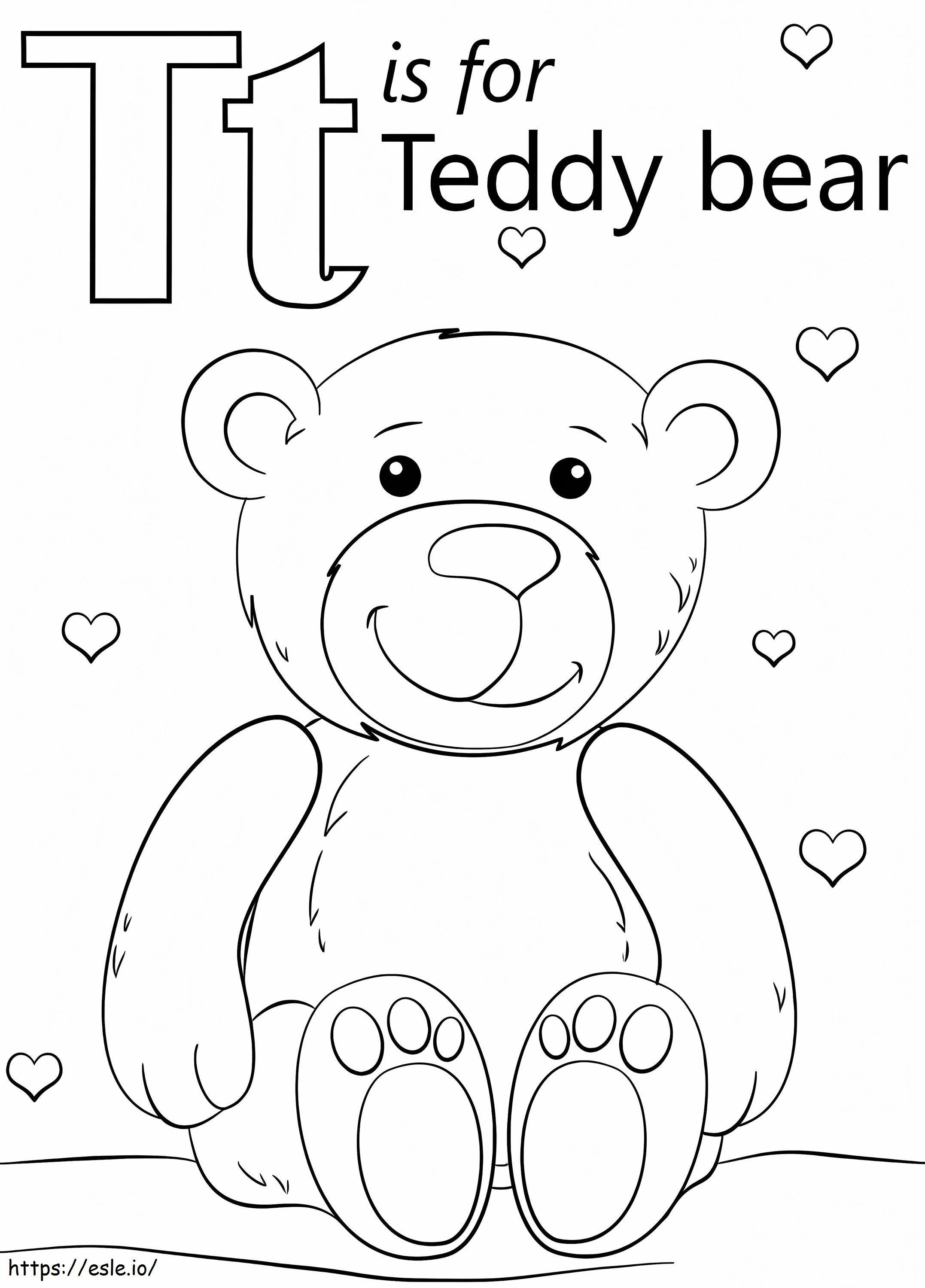 Teddybär-Buchstabe T ausmalbilder
