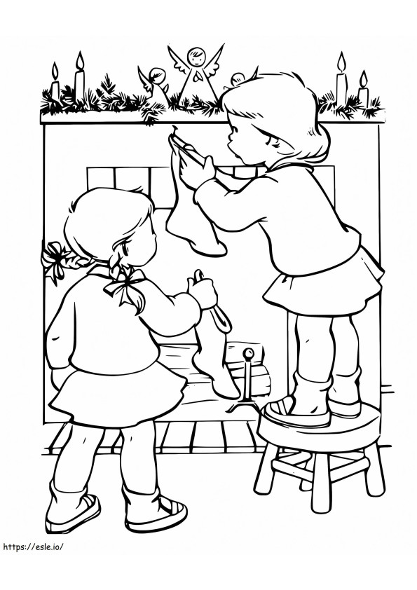 Little Girls And Fireplace coloring page