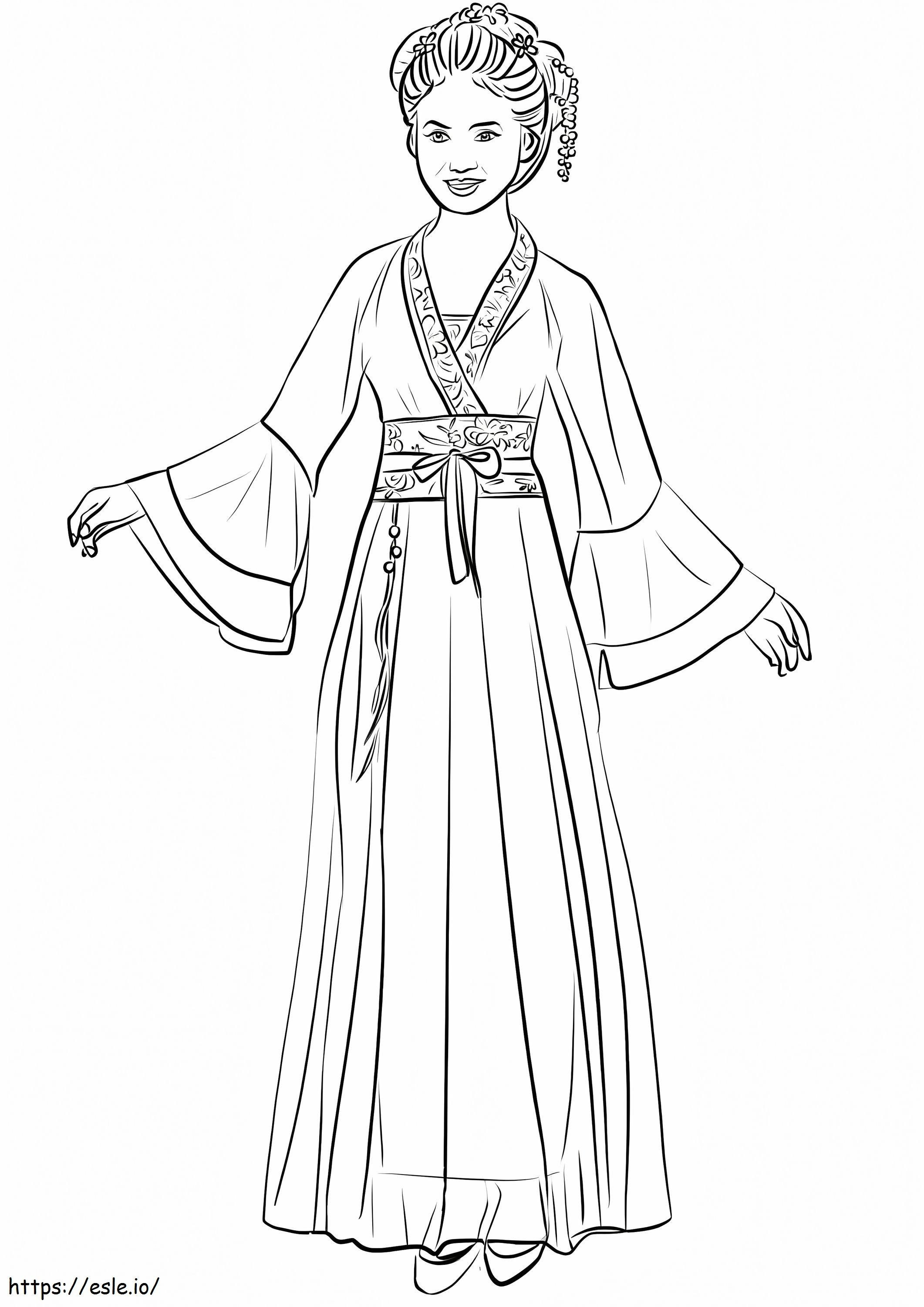 Chińska Kobieta W Tradycyjnym Hanfu kolorowanka