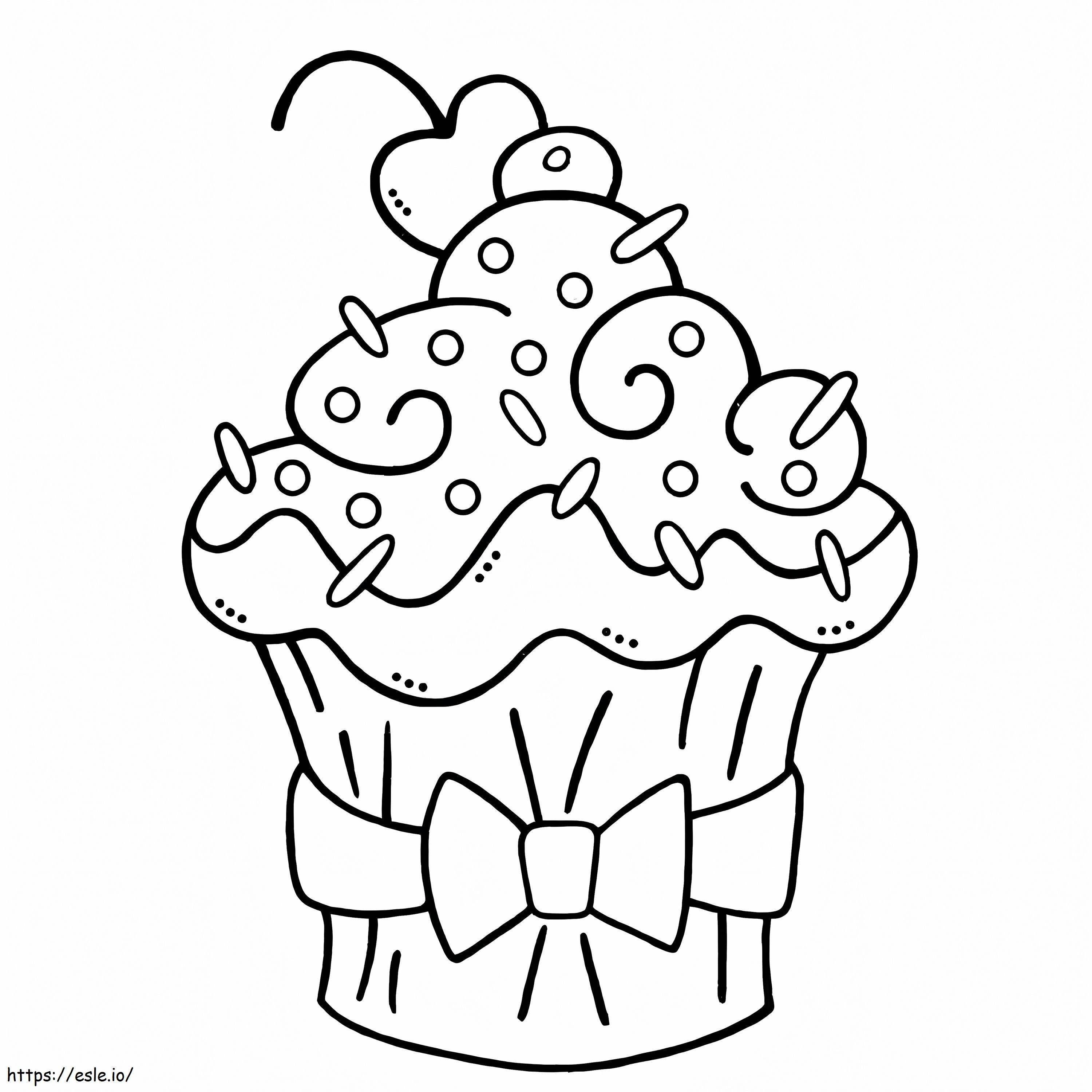 Ausmalbild: Schöner Cupcake mit Kirsche zum Ausdrucken