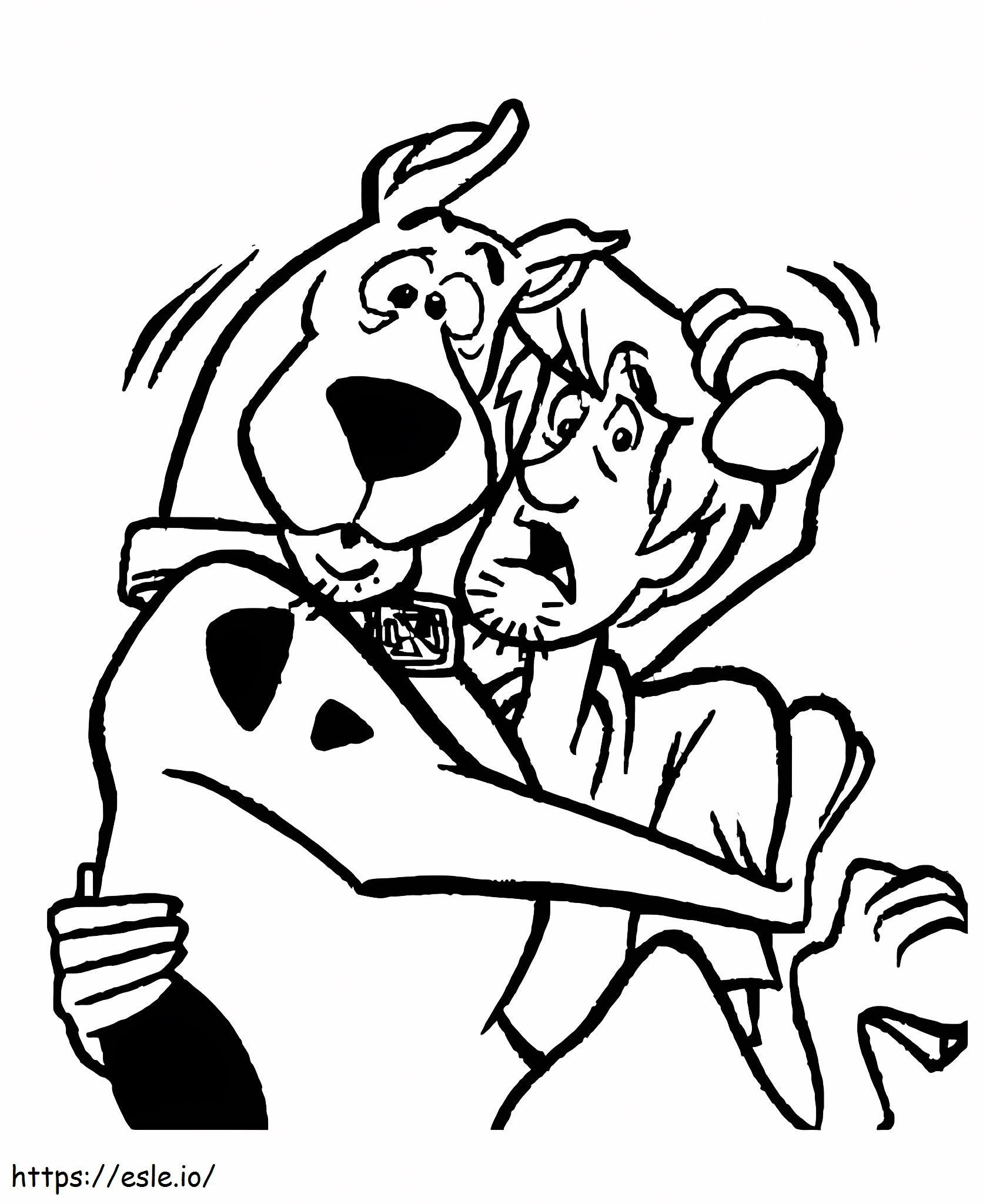 Salsicha Abraçando Scooby Doo para colorir