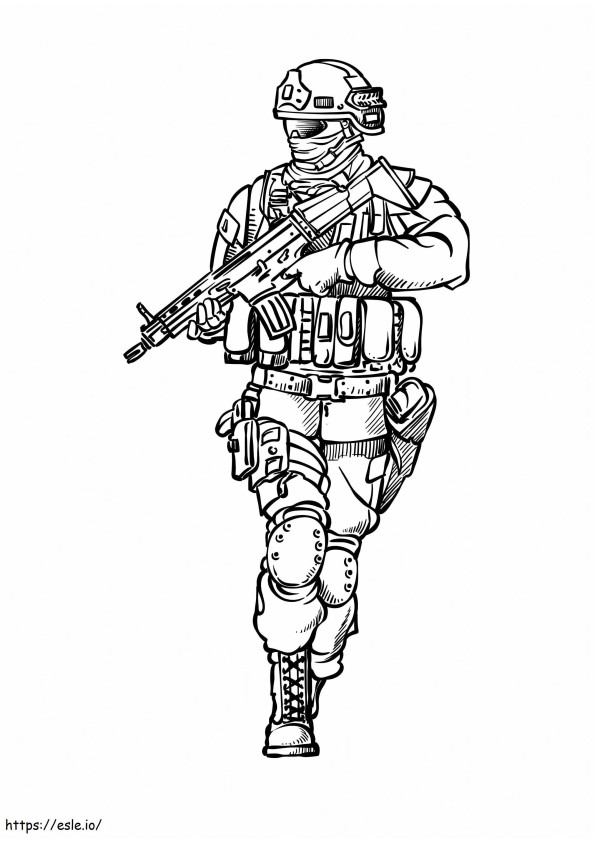Armeijan sotilas aseella värityskuva