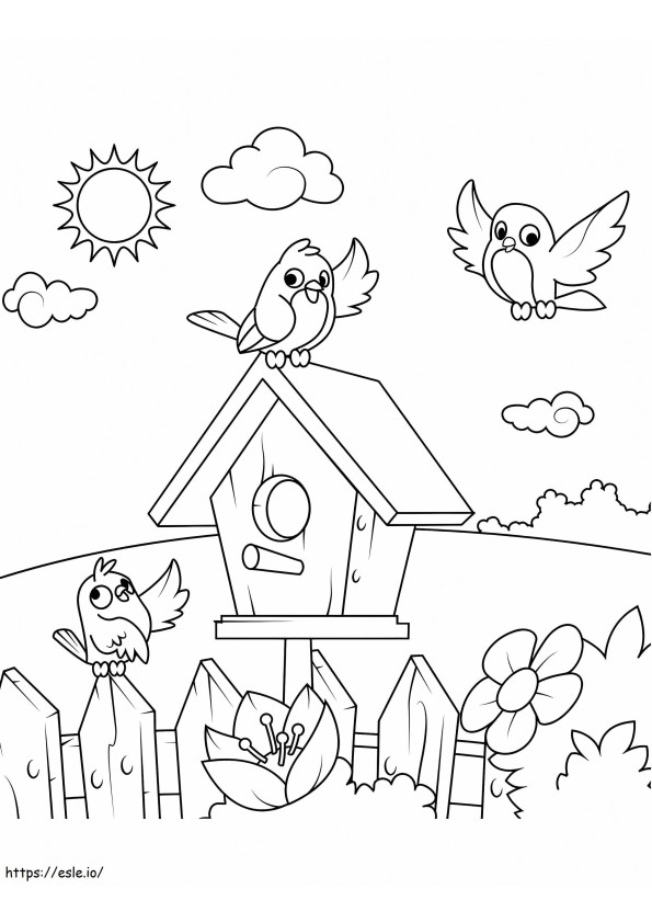  Gli uccelli e la loro casa A4 da colorare