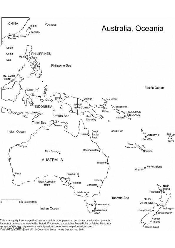 Mapa De Australia Y Oceania Para Colorear para colorear
