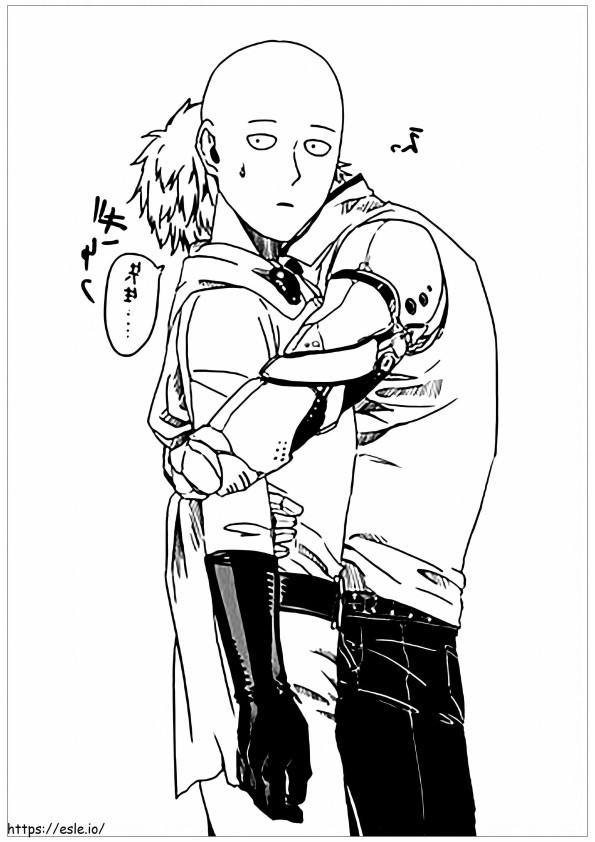 Genos Hugging Saitama coloring page