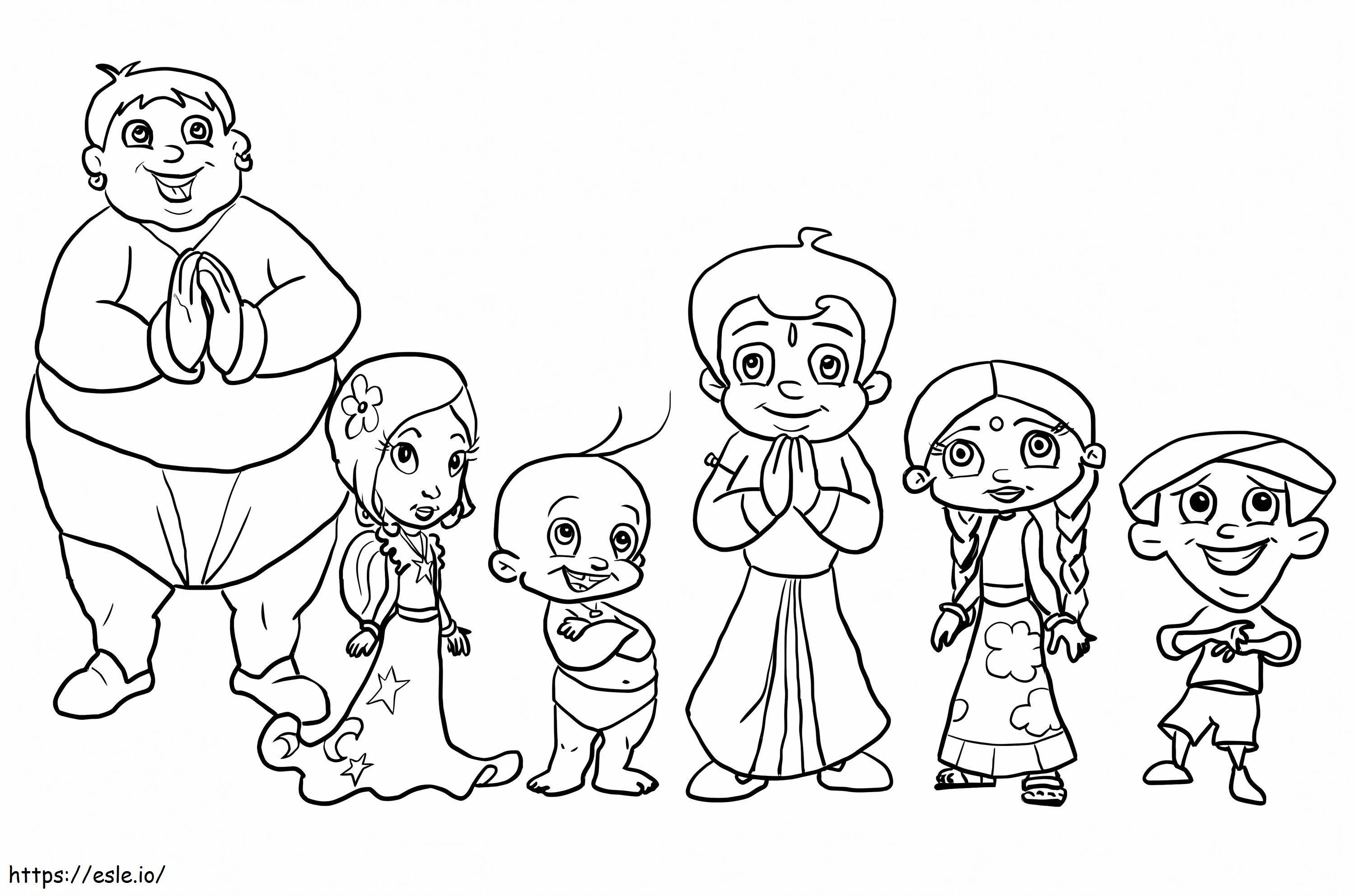Chhota Bheem Characters Smiling coloring page