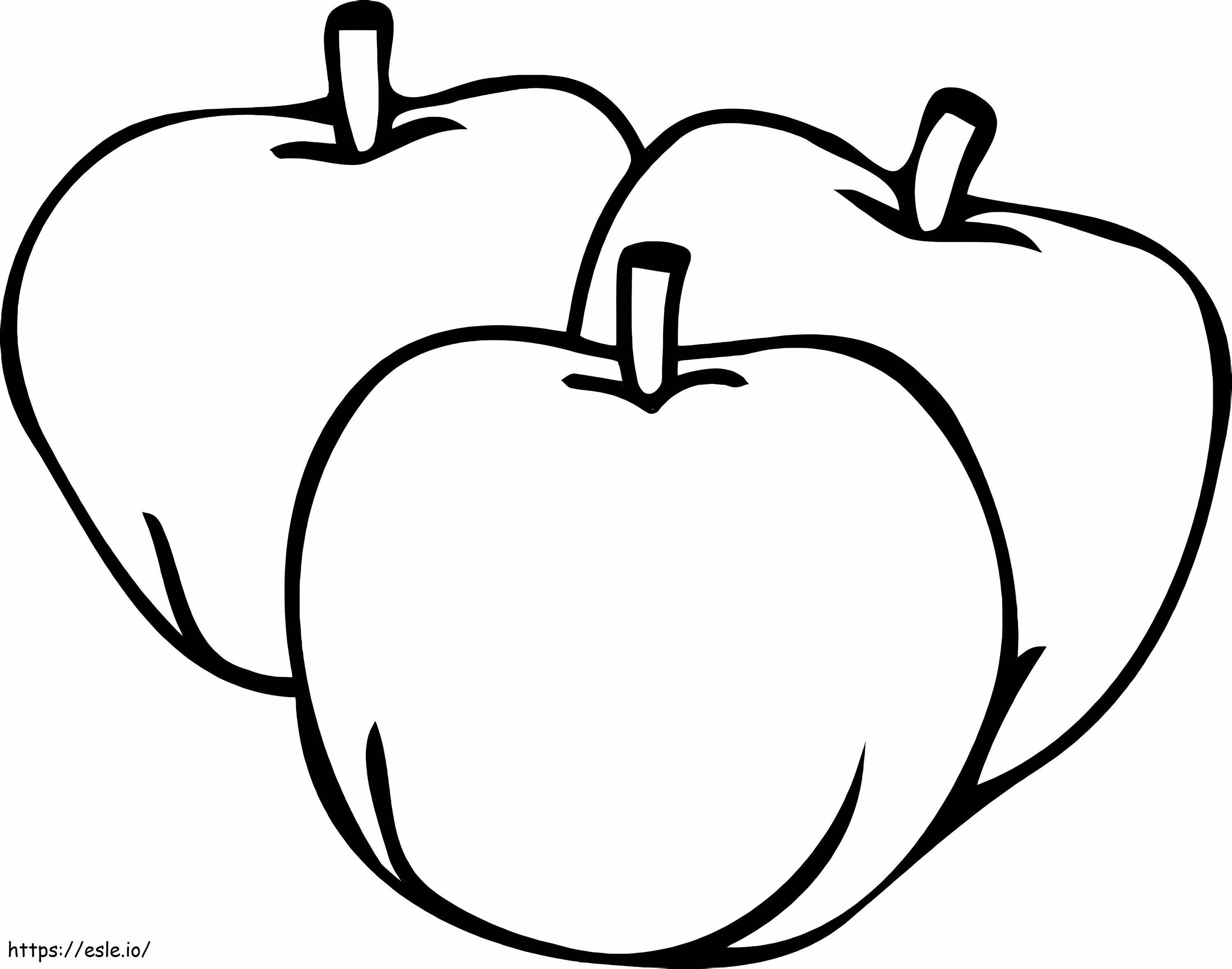 Desenho de três maçãs para colorir