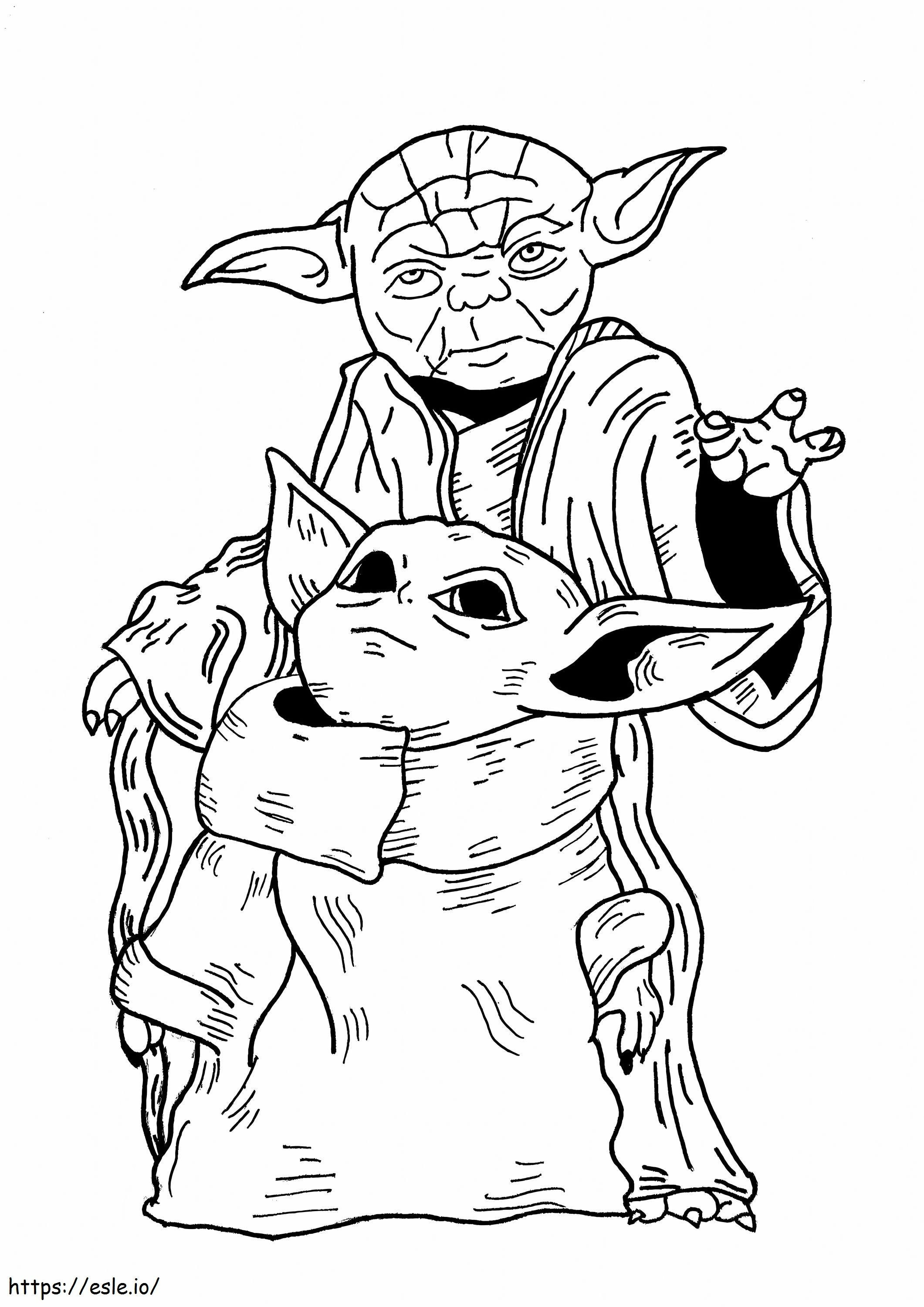 Coloriage Bébé Yoda et Maître Yoda à l'échelle à imprimer dessin