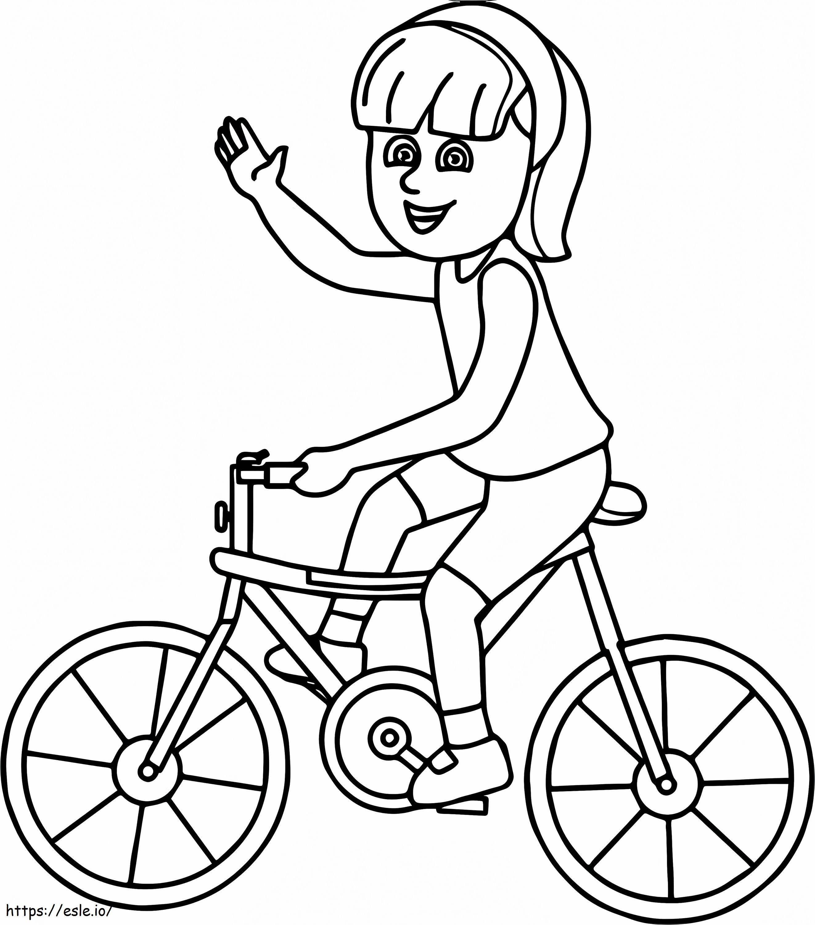  Ragazza in bicicletta sulla pagina della bicicletta da colorare