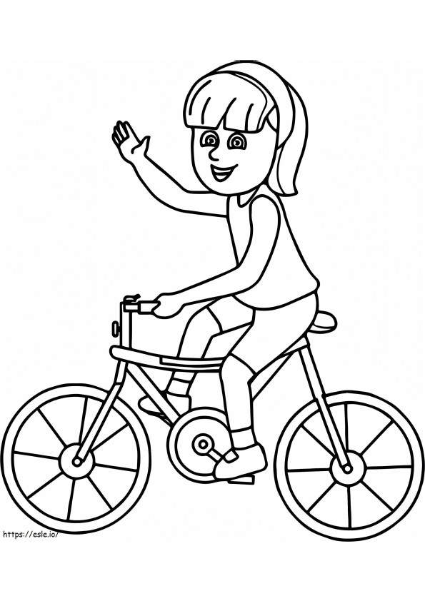  Fata care merge cu bicicleta pe pagina bicicletei de colorat