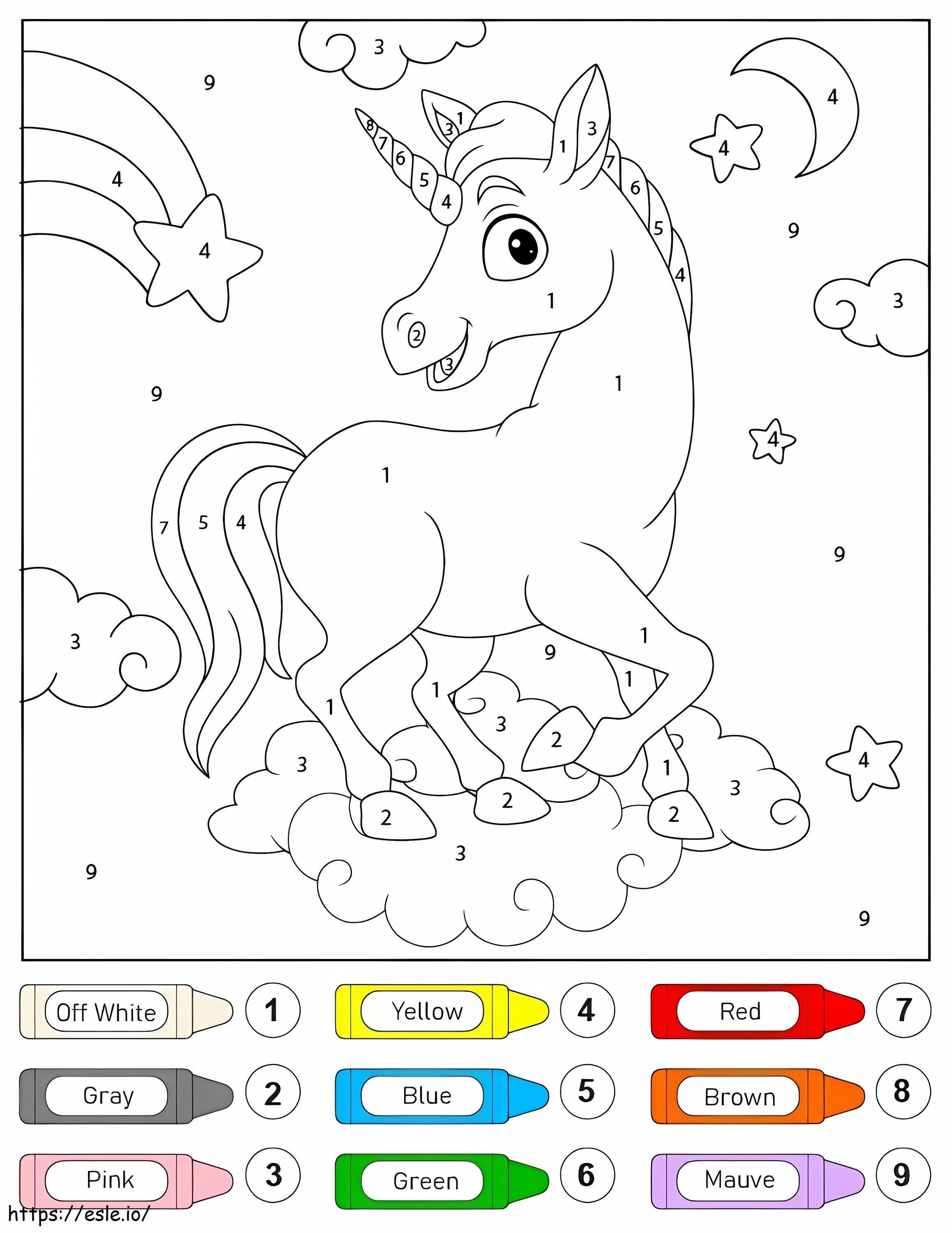 Colorear por Números un Unicornio Sobre el Cielo para colorear