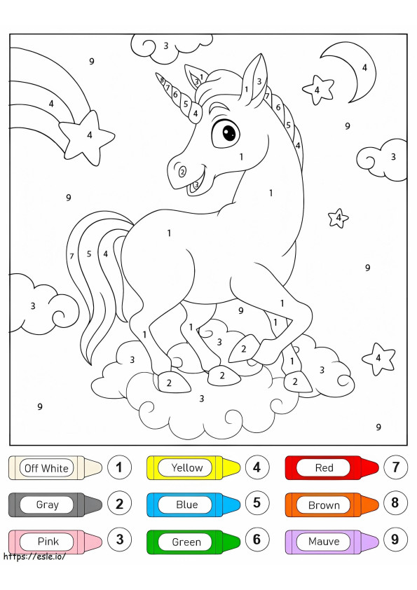 Unicorn peste cer culoare după număr de colorat