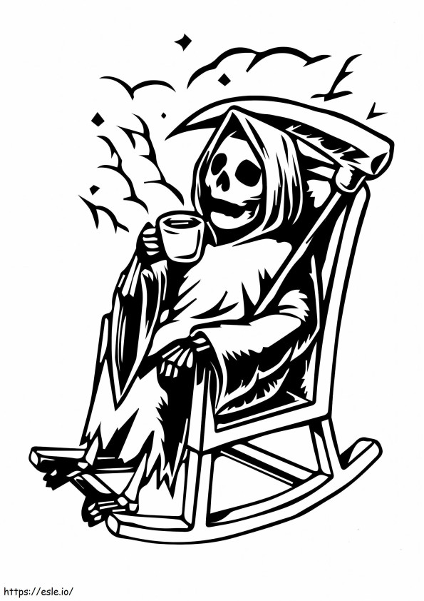 Coloriage Grim Reaper assis sur une chaise à imprimer dessin