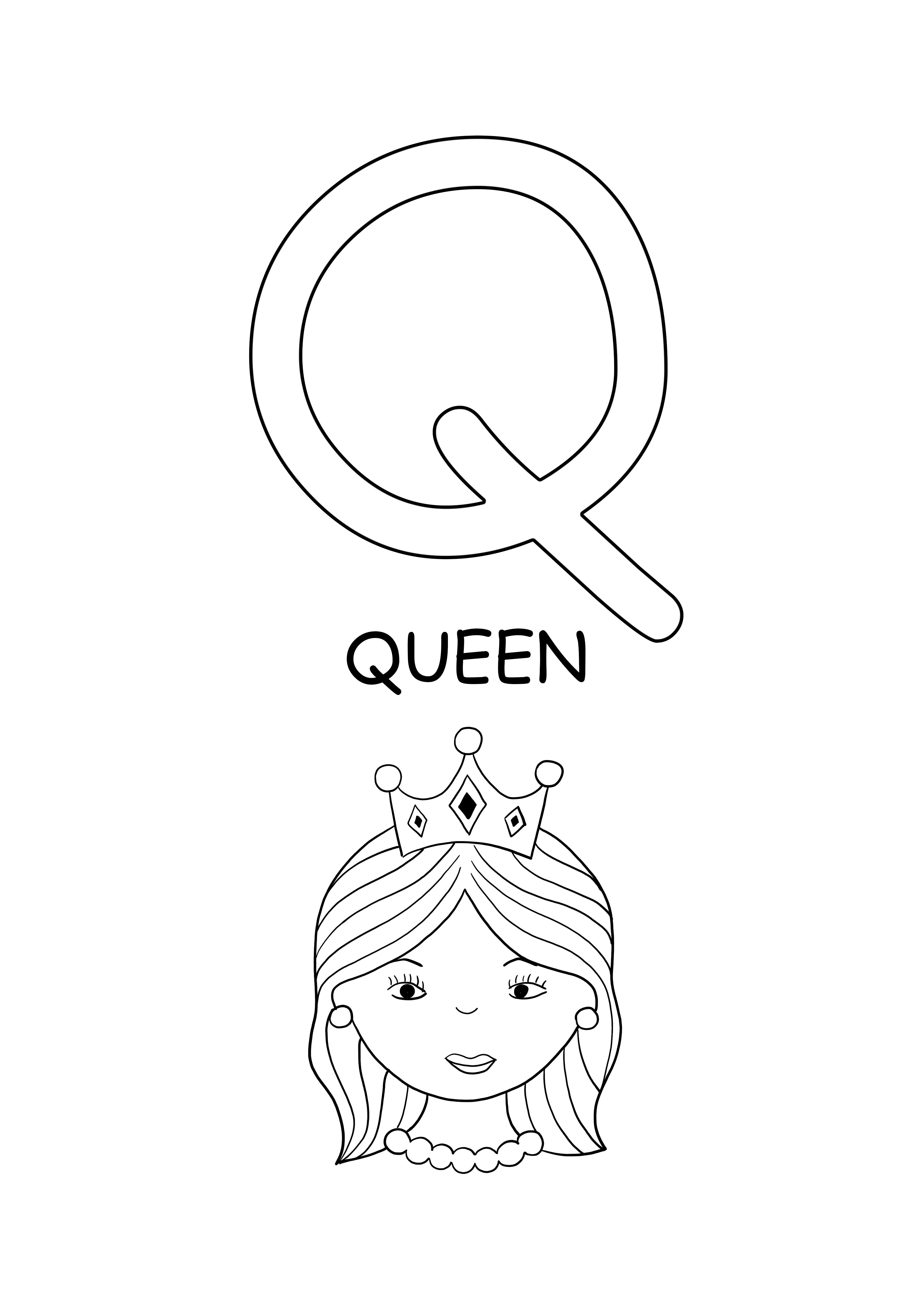 hoofdletters woord-koningin gratis afdrukbaar woord om in te kleuren kleurplaat