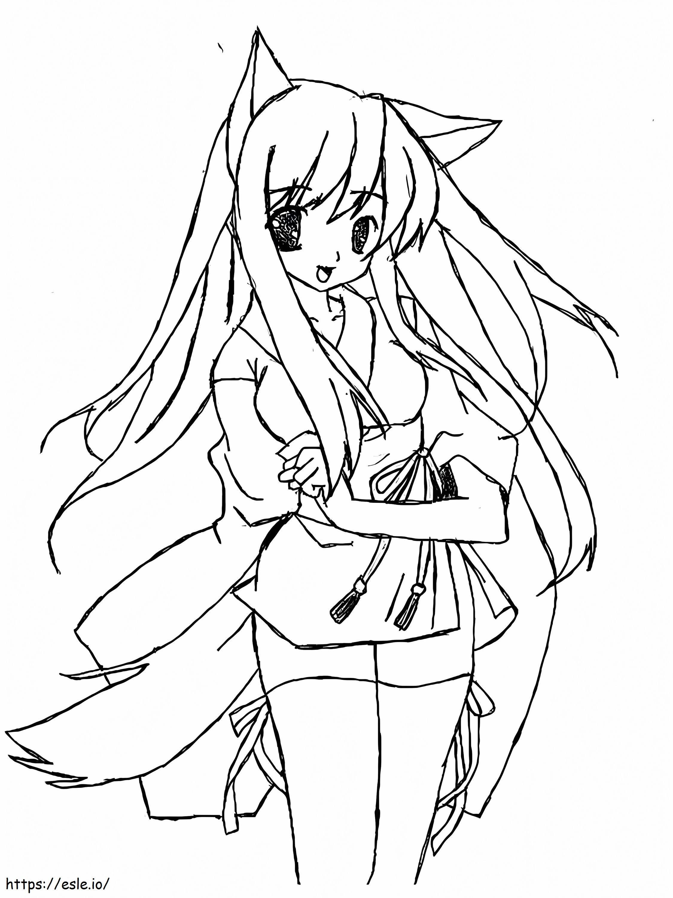 Stunning Wolf Girl coloring page