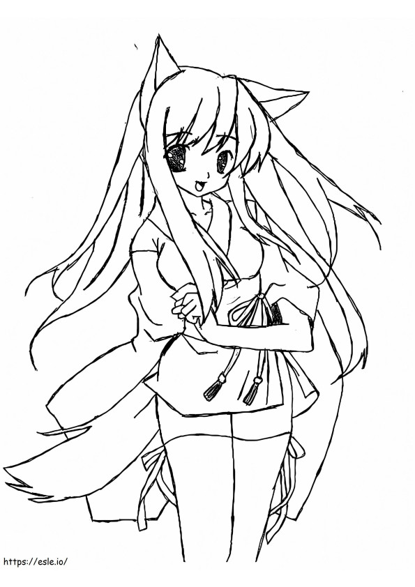 Stunning Wolf Girl coloring page