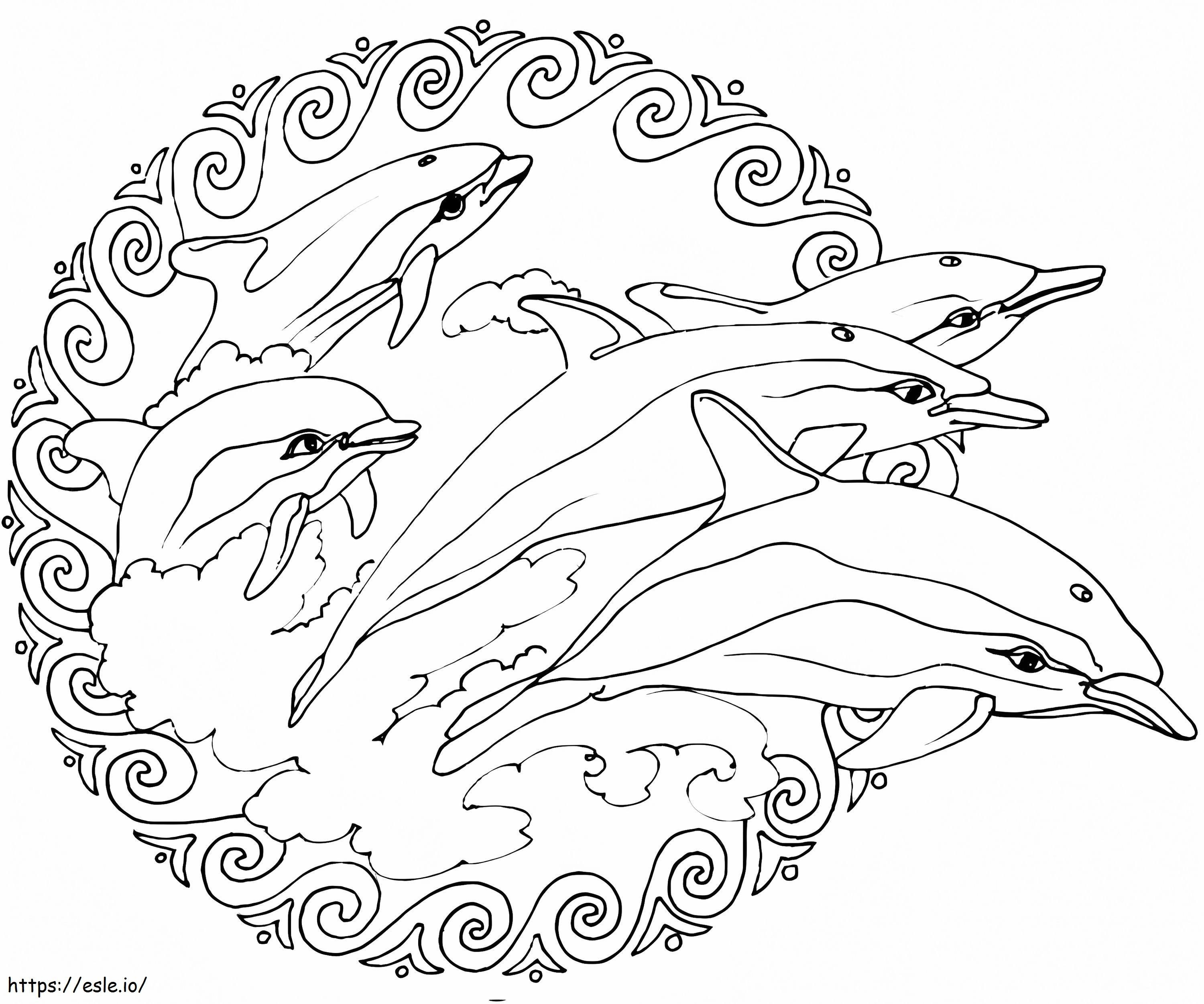 Dolphins Animal Mandala värityskuva