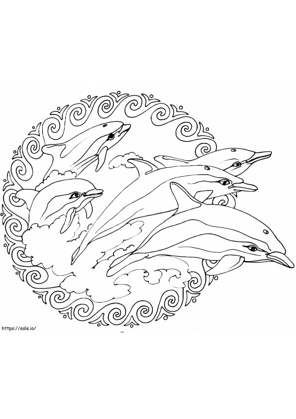 Dolphins Animal Mandala värityskuva