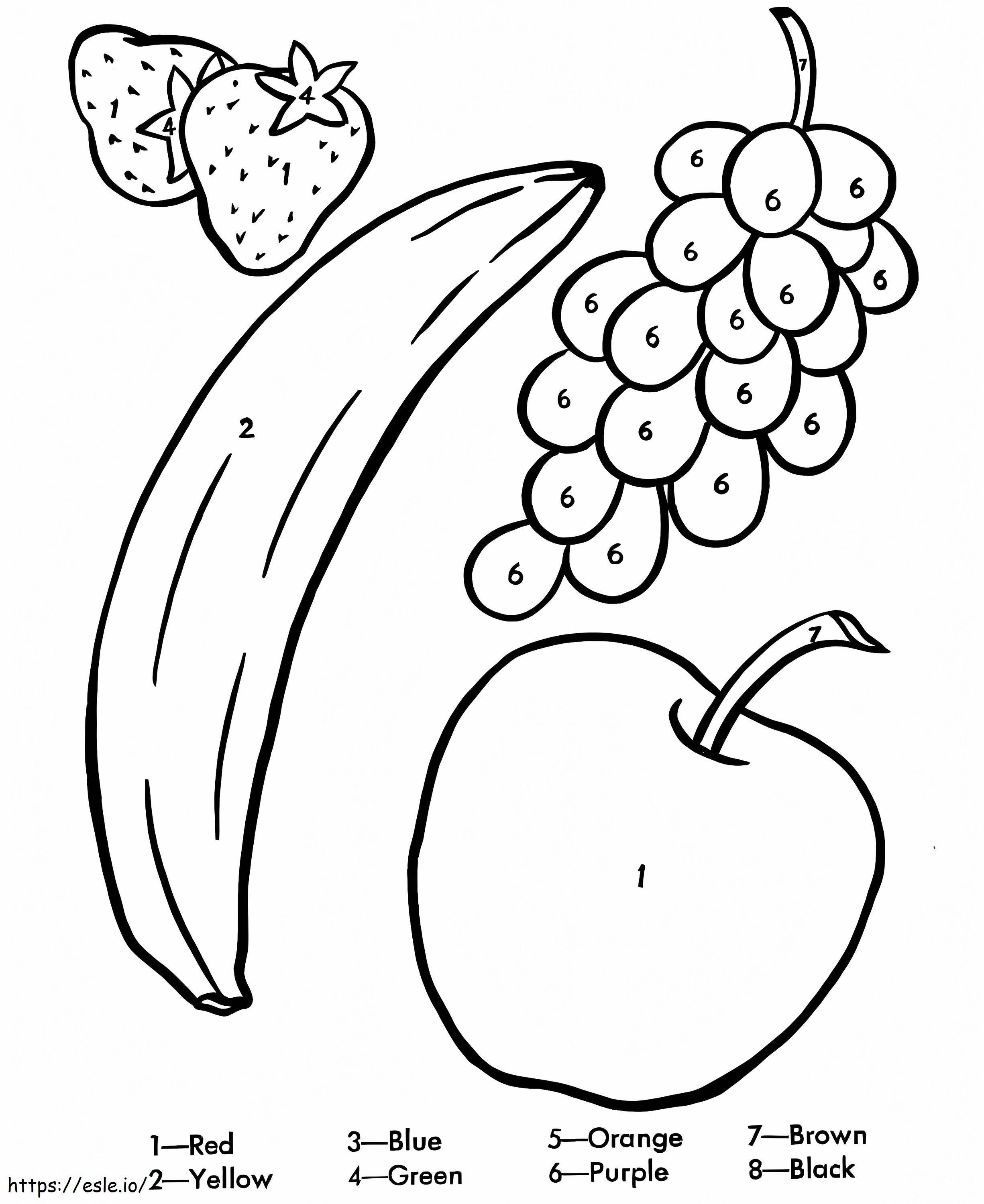 Coloriage Couleur des raisins et des fruits par nombre à imprimer dessin